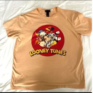 H&M Men's Looney Tunes Warner Brothers Peachy Orange Short Sleeve Shirt Large